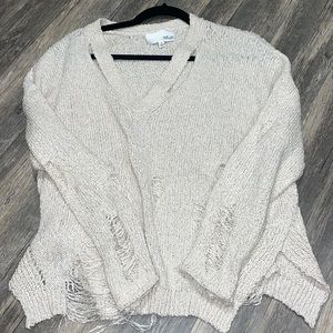 Cream distressed ripped sweater